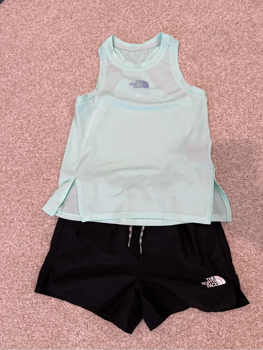 The North Face Mint Tank Swim Top and Black Shorts Set